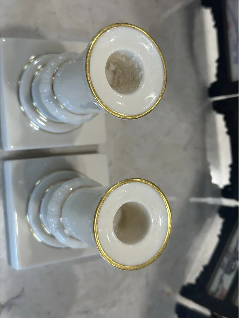 Beautiful vintage Lenox ivory porcelain candlestick holders with 24K gold trim,